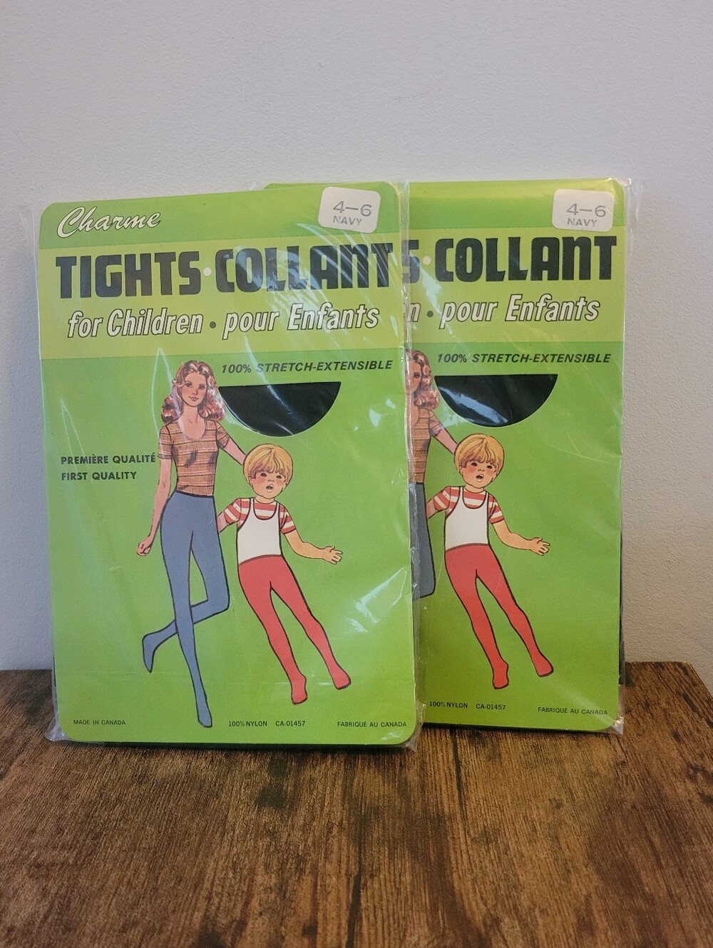 Vintage Charme Children's Tights 2-Pack – Size 4-6 Navy Blue New Old Stock